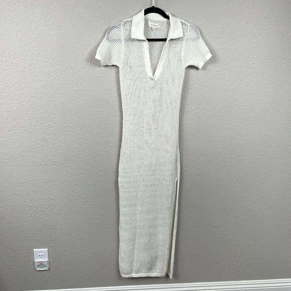 New L Space Sydney Cover Up Crochet Knit Maxi Polo Dress Swim White Sz XS - Picture 4 of 14